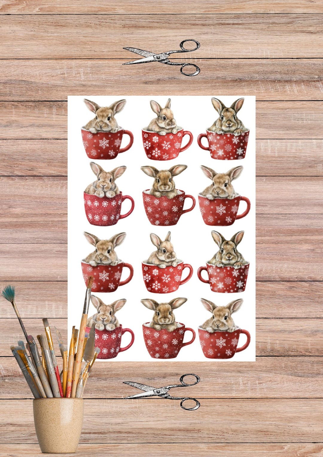 Watercolor Christmas Bunny Rice Paper for Decoupage – Cute Red Mug With ...