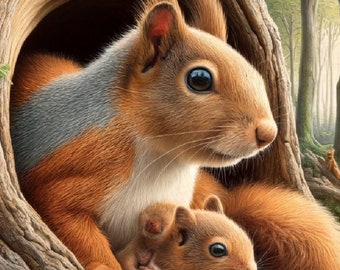 Squirrel Family Rice Paper - Decoupage, Scrapbooking (A4)