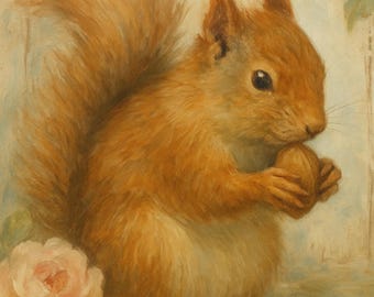 Squirrel with Nut Rice Paper: Shabby Chic Decoupage (A4)