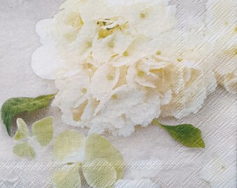 Servilletas de papel blancas con diseño de hortensias: ideales para decoupage, scrapbooking y collage (juego de 4).