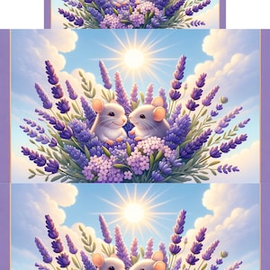 Belle souris lavande - Papier de riz pour découpage Artisanat Scrapbooking Collage techniques mixtes - 1 nouvelle collection de papiers A4 de taille standard
