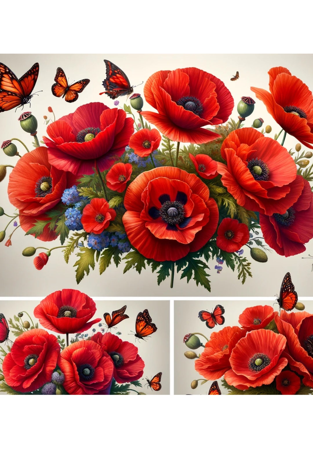 Red Poppies & Butterflies Rice Paper: A4 Decoupage Sheet - Etsy