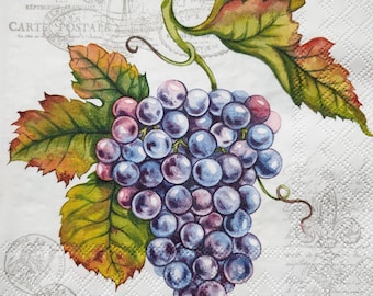 Servilletas de papel con diseño de uvas: para decoupage, scrapbooking y collage (juego de 4)
