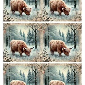 Winter Highland Cow Rice Paper: A4 Decoupage Sheet