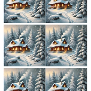 Winter House Collage Sheet: Christmas Decoupage Rice Paper (A4)