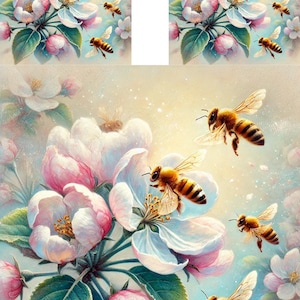Papel de arroz con abejas y flores de manzano, papel decoupage A4 de alta calidad para manualidades, arte en técnica mixta, decoración de primavera DIY, creación de tarjetas de Pascua
