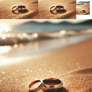 Papel de arroz para decoupage, hojas de collage de anillos de boda dorados en la playa, álbum de recortes, diario de arte, decoración de caja de anillos de boda, papel único