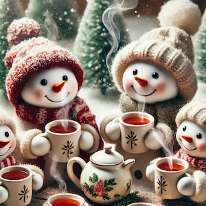 Papel de arroz para decoupage, muñecos de nieve bebiendo té caliente imagen completa, scrapbooking, suministros de medios mixtos, papel de arroz navideño, papel de arroz único