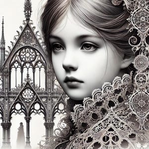 Papel de arroz para decoupage, mujer joven en estilo gótico, álbum de recortes, diario de arte, papel de arroz morera, retrato gótico de mujer, imagen retro ART