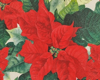 4 Christmas Poinsettias Paper Napkins For Decoupage Craft Collage Journal Crafting Ephemera Decopatch Art Party Christmas Celebration