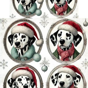 Dalmatien avec chapeau de Noël ovales, feuille de collage 1 A4, papier de riz de qualité supérieure pour découpage, papier pour décorations de Noël, papier journal indésirable