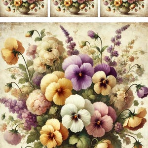 Papel de arroz para decoupage, papel de arroz con pensamientos Shabby Chic, papel para manualidades con ramos de pensamientos, papel para arte floral vintage, scrapbooking, efímeras, n.º 4275