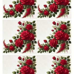 Papel de arroz para decoupage, guirnalda con rosas rojas, 1 hoja de collage A4, álbum de recortes, diario de arte, suministros de técnica mixta, decoupage con rosas
