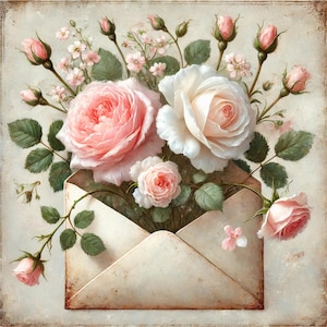 Papel de arroz con rosas shabby chic, papel artesanal con fondo de letras románticas, papel con escritura vintage, papel antiguo para decoupage