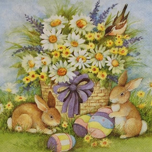 4 servilletas de papel únicas de conejitos de Pascua para decoupage Craft Collage Journal Crafting Ephemera Decopatch Art, Daisy, Eggs, Easter