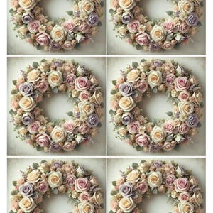 Corona de rosas estilo shabby chic, papel de arroz, diseño de corona rústica, papel para decoupage, papel artesanal de rosas beige, estilo campestre francés