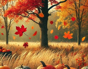Autumn Pumpkin Landscape Rice Paper for Decoupage, Scrapbooking (A4)