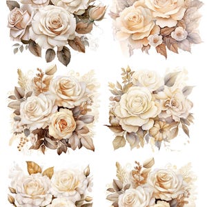 Hoja de collage de ramos de rosas color crema estilo boho, tamaño A4, papel de arroz de primera calidad para decoupage, suministros para hacer tarjetas, papel de arroz con temática de boda, arte