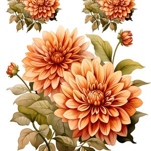 Papel de arroz A4 para decoupage, papel para decoupage Dalia naranja, papel para manualidades Dalia Shabby Chic, papel para manualidades con hermosas Dalia, diario