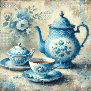 Cerámica de porcelana azul, papel de arroz para decoupage, 1 hoja A4 con imagen completa, scrapbooking, materiales para técnicas mixtas, papel de arroz para manualidades.