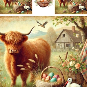 Highland Cow Rice Paper for Decoupage: Shabby Chic Farm Animal Decor