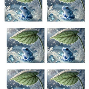 Papel de arroz para decoupage, rana bajo una hoja verde, papel de arroz de hada azul, suministros para manualidades con ranas mágicas, papel para decoupage con temática de fantasía