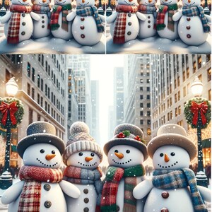 Decorative Rice Paper for Decoupage, Craft, Scrapbooking, Collage, Snowmen in City, Winter Mulberry Paper, DIY Projects, Junk Journal