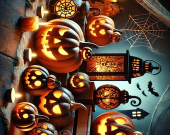 Halloween Pumpkin Lanterns Rice Paper for Decoupage (A4 Single Sheet)