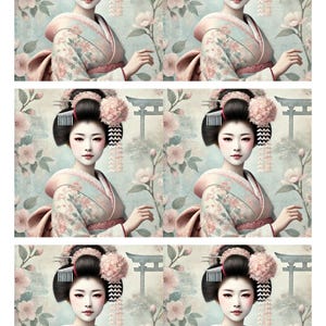 Hoja de collage de geishas japonesas, tamaño A4, papel de arroz para decoupage, papel para diario artístico, papel para álbumes de recortes, papel de arroz para collage, suministros para técnicas mixtas