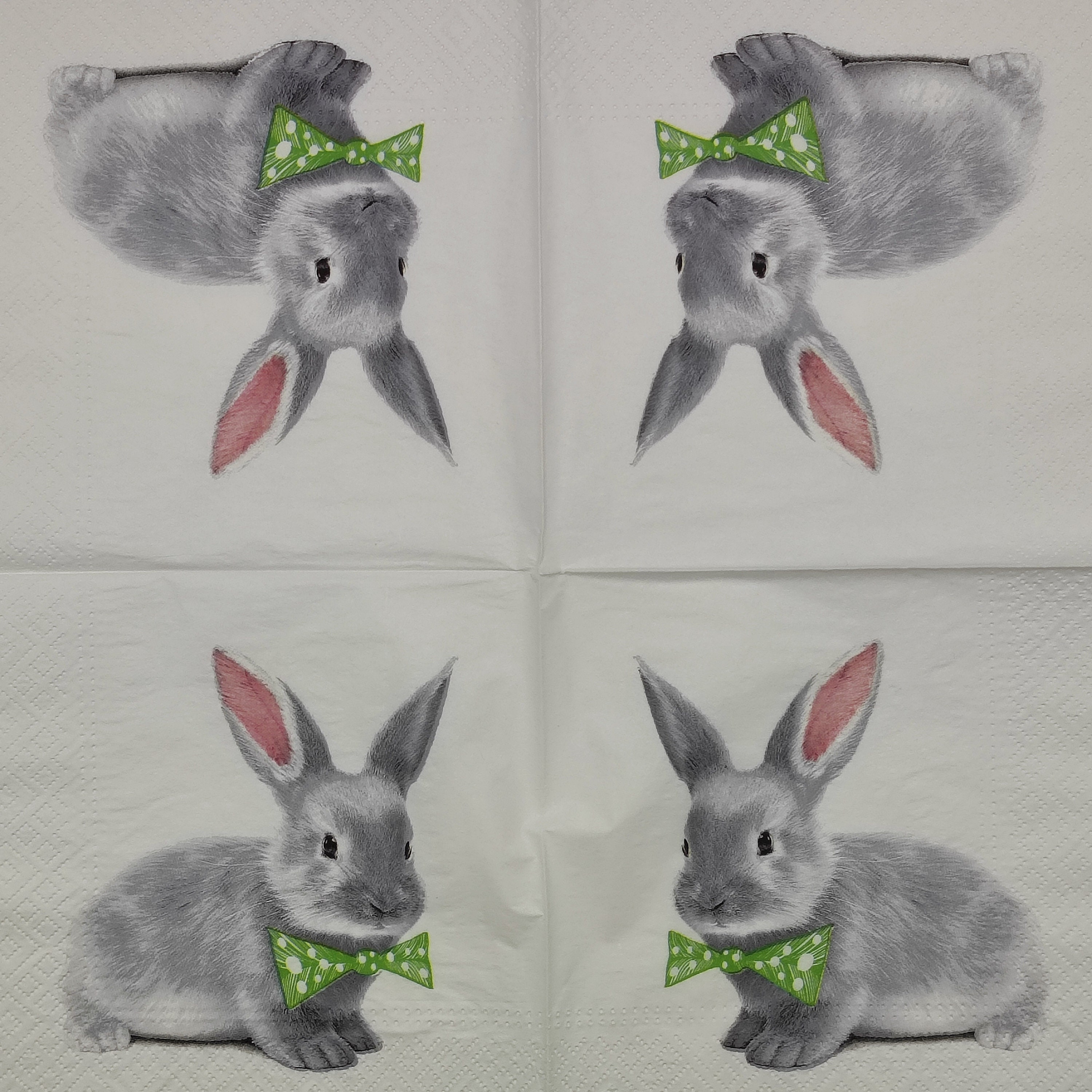 当店在庫してます！ Napkins Paper Single 4 - Ties Bow Green With Rabbit Grey 使い捨て食器