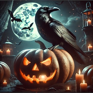 Halloween Pumpkin and Crow Rice Paper for Decoupage (A4)