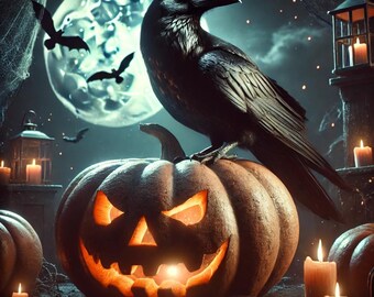 Papel de arroz con diseño de calabaza y cuervo de Halloween para decoupage (tamaño A4)