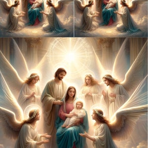 Holy Family Angels Rice Paper: Decoupage Scrapbooking Collage