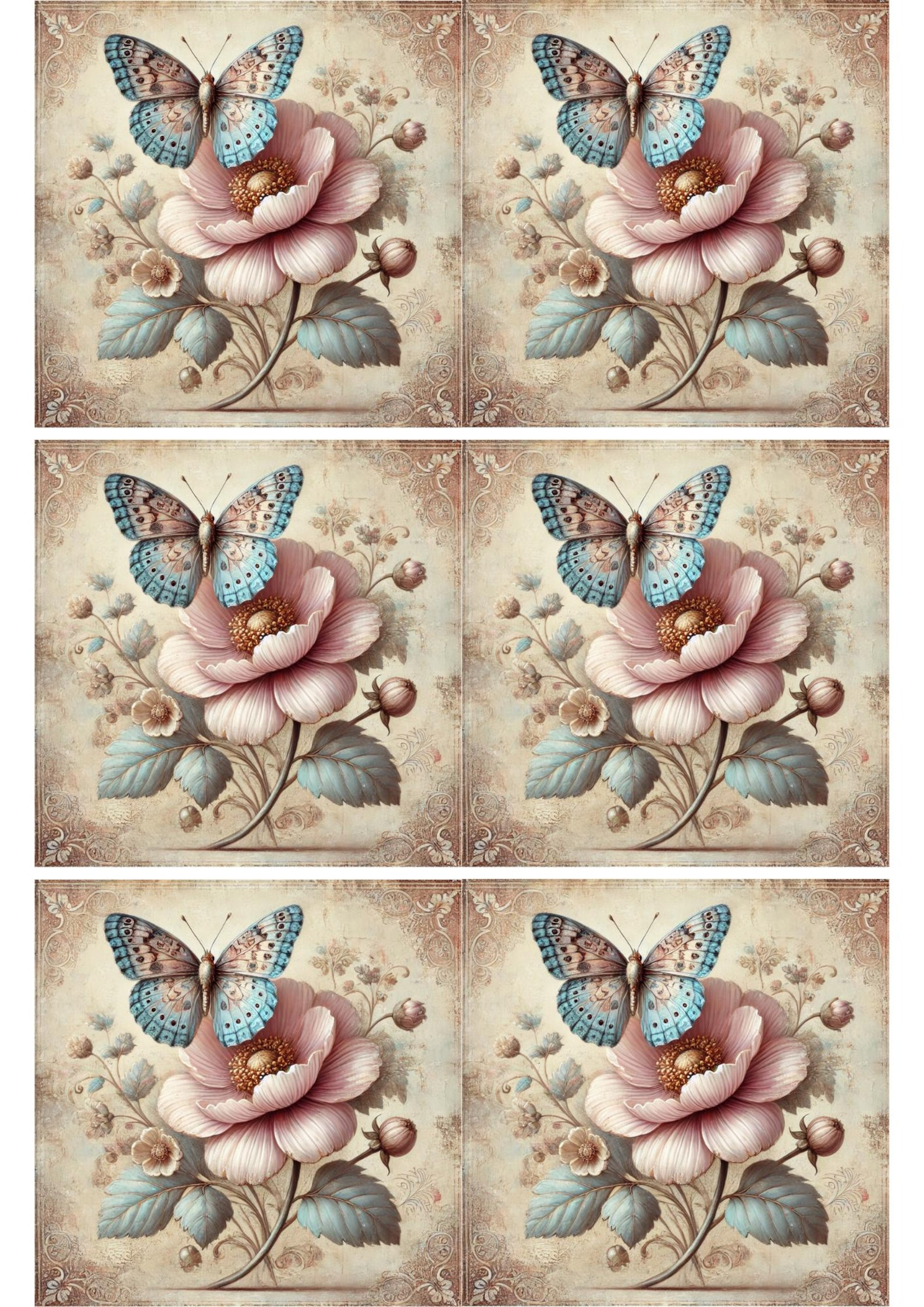 Rose & Butterfly Rice Paper: Shabby Chic A4 Decoupage Paper - Etsy