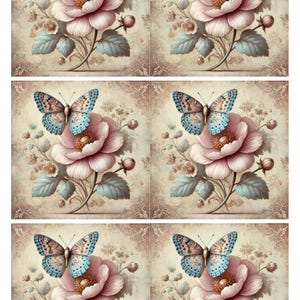 Rosa y mariposa, papel de arroz de primera calidad para decoupage, álbumes de recortes, papel Art Journal, papel morera Shabby Chic, papel para collage, efímeras