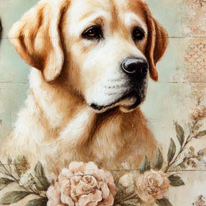 Papel de Arroz para Decoupage, Labrador y Rosas, 1 Hoja A4, Papel para Decoupage, Papel de Arroz para Manualidades, Art Journal, Decoupage de Perros