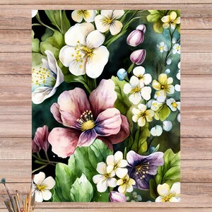 Papel de arroz con fondo floral para elegantes proyectos de decoupage, Hoja con estampado de flores botánicas para diarios basura, Collage romántico de flores, 4628