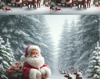 Santa and Reindeer Rice Paper: Snowy Forest Winter Scene (A4)