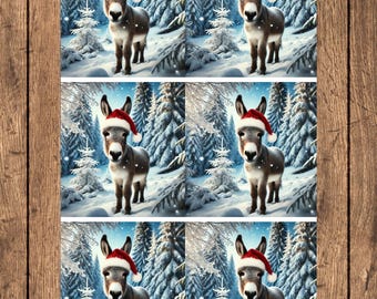 Winter Donkey Collage Sheet: A4 Decoupage Rice Paper