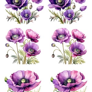 Rice Paper for Decoupage, Purple Poppies Craft Paper, Poppy Decoupage ...