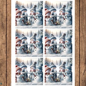 Bonhommes de neige buvant du thé collage papier de riz pour découpage artisanat scrapbooking technique mixte journal indésirable 1 A4 taille standard collection de Noël