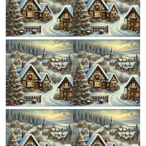 Winter Village Rice Paper: A4 Vintage Christmas Collage Sheet