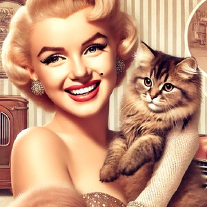 Papel de arroz para decoupage, Marilyn Monroe con un gato, papel de arroz retro, Junk Journal, técnicas mixtas, tarjetas, scrapbooking, tamaño A4