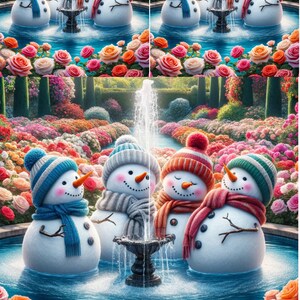 Papel de arroz para collage de álbum de recortes artesanal de decoupage, Muñecos de nieve en el jardín, Diseño único, 1 tamaño A4, Decopatch, Ephemera, Nuevo