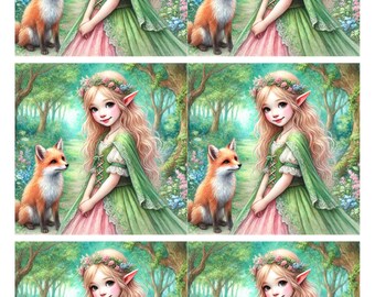 妖精と狐のライスペーパー（デコパージュ用）：A4コラージュシート