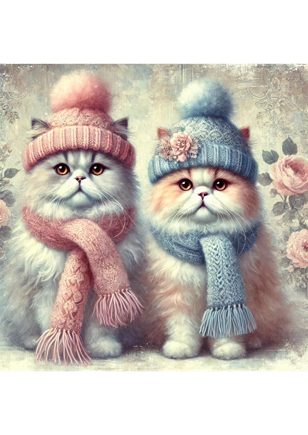 Winter Cats in Hats, Rice Paper for Decoupage, Art Journal