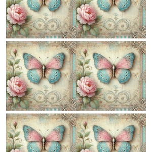 Mariposa y flor pastel, Papel de arroz collage, Papel para decoupage, 1 hoja de collage individual A4, Scrapbooking, Suministros de medios mixtos, MANUALIDADES