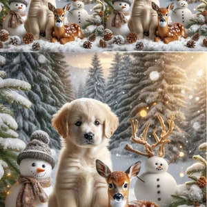 Bonhommes de neige et animaux de l'hiver - Papier de riz pour travaux manuels Scrapbooking, collage, technique mixte, journal indésirable, éphémères 1 A4, taille standard, nouvelle collection