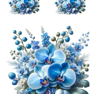Ramo de orquídeas azules, Papel de arroz decorativo para manualidades, Arte de collage de colección de recortes, Colección de papel de arroz de flores de tamaño 1 A4 Nuevo