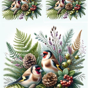 Papier de riz décoratif pour découpage, collage, scrapbooking, oiseaux dans une couronne de fougères, 1 feuille A4 de papier mûrier